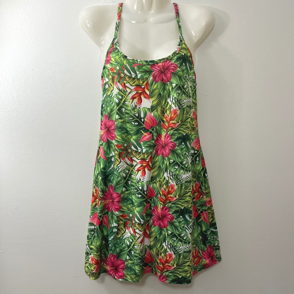 EVCR Tropical Floral Built In Shorts Athletic Active Tank Dress Sz‎ S Resort